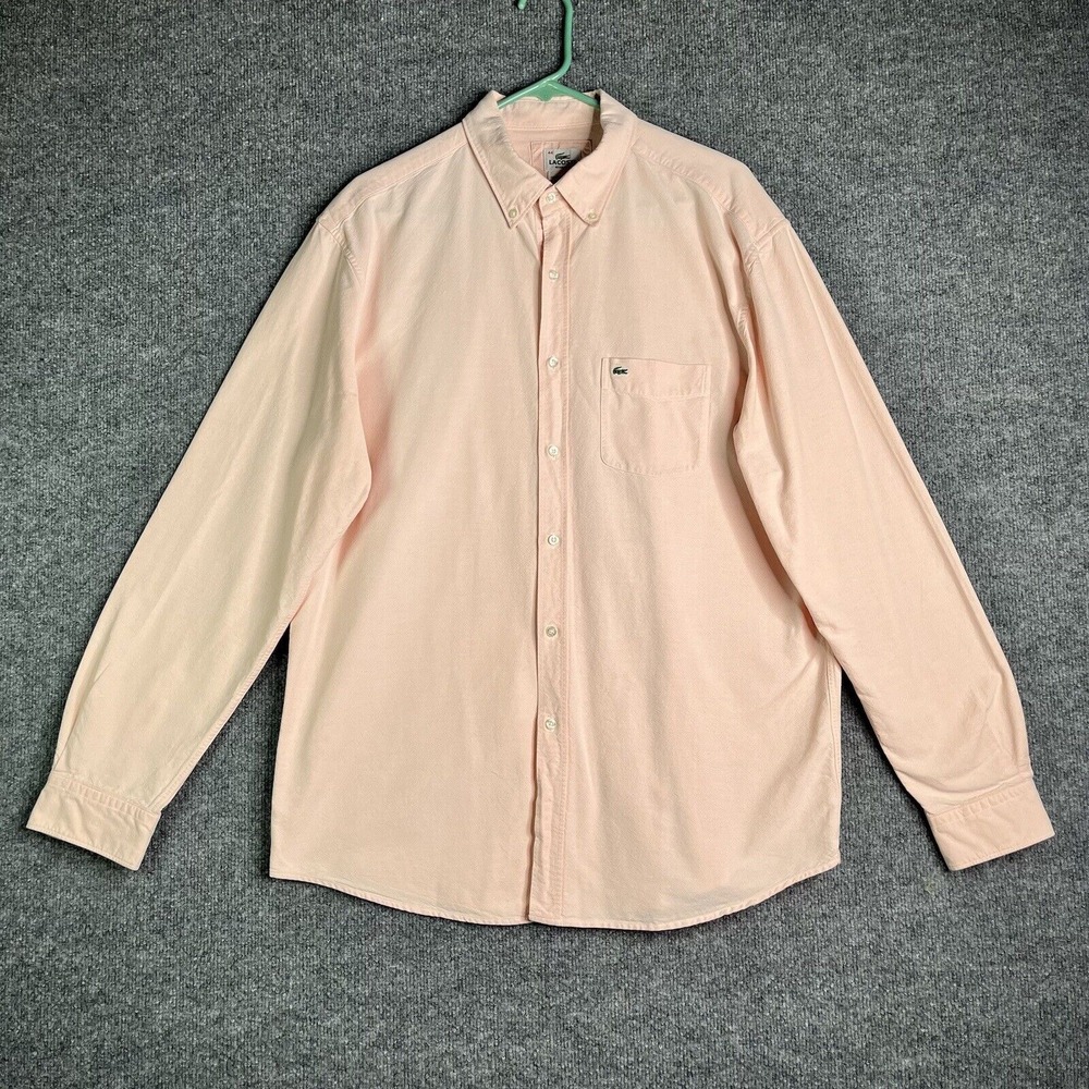 Lacoste Button Down Shirt‎ Men's 44 Regular Fit Long Sleeve Salmon Pocket Logo
